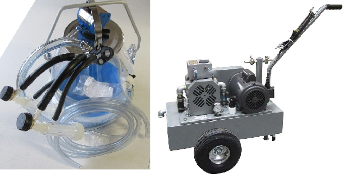 Deluxe Model milking machine for GOATS with 1 (8 gal) plastic bucket assembly with 1 goat cluster