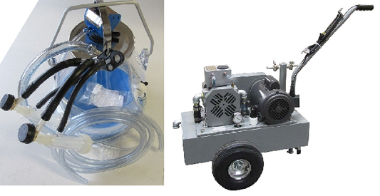 Deluxe Model milking machine for GOATS with 1 (8 gal) plastic bucket assembly with 1 goat cluster
