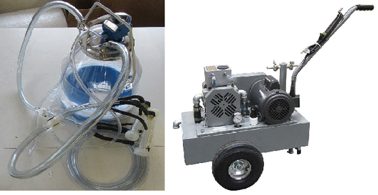 Deluxe Model milking machine for GOATS with 1 (8 gal) plastic bucket assembly with 2 goat cluster