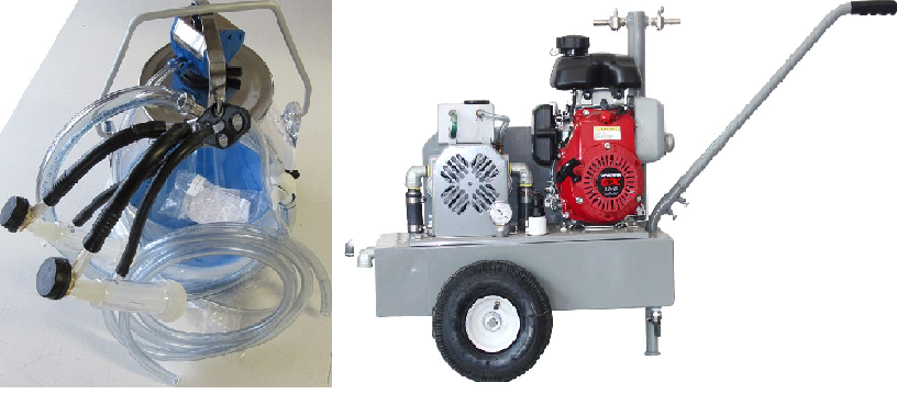 Gas Engine Model milking machine for GOATS with 1 (8 gal) plastic bucket assembly with 1 goat cluster