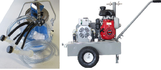 Gas Engine Model milking machine for GOATS with 1 (8 gal) plastic bucket assembly with 1 goat cluster