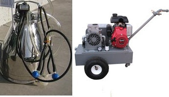 Gas Engine Model milking machine for GOATS with 1 (7.5 gal) stainless bucket assembly with 1 goat cluster