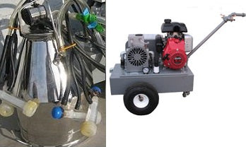 Gas Engine Model milking machine for GOATS with 1 (7.5 gal) stainless bucket assemblies with 2 goat clusters